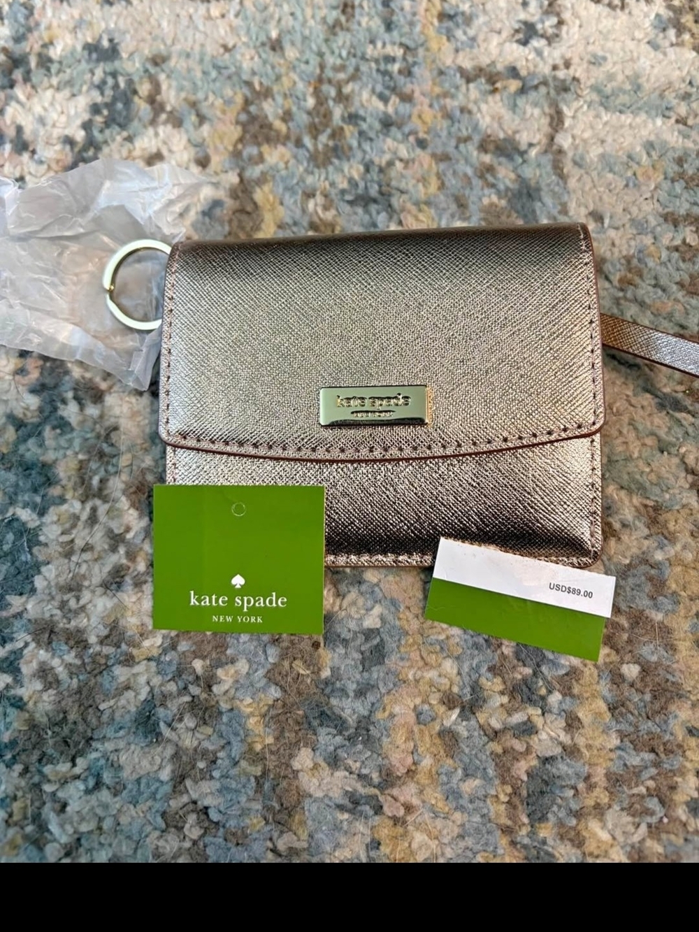 kate spade metallic rose gold card wallet